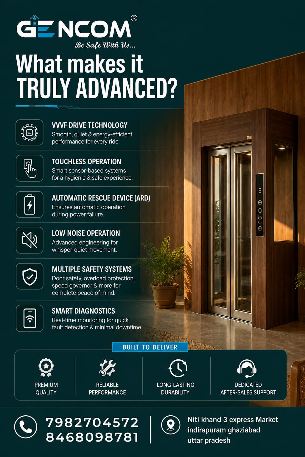 Modern commercial lift cabin by Gencome